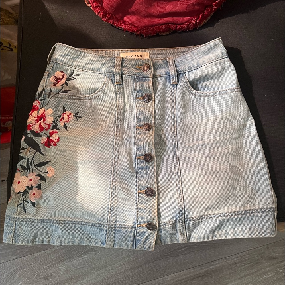 Jean Skirt with Flower Patches